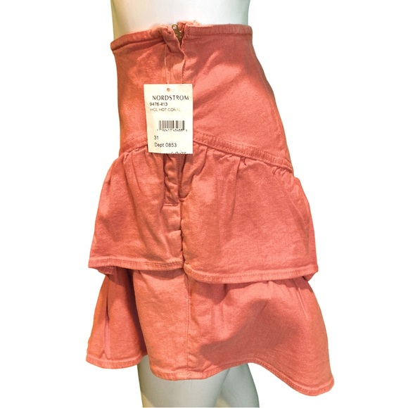 NWT MOTHER Red Ruffle Asymmetric Mini Denim Skirt- Sz 12 US - Picture 5 of 10